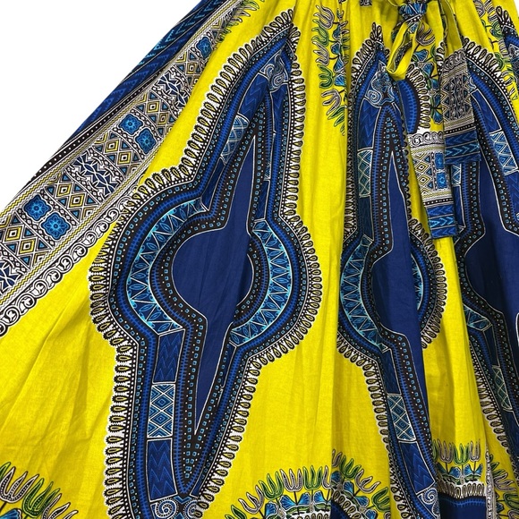 NF Ankara African Print Maxi Skirt OS Yellow and Blue - Picture 4 of 11